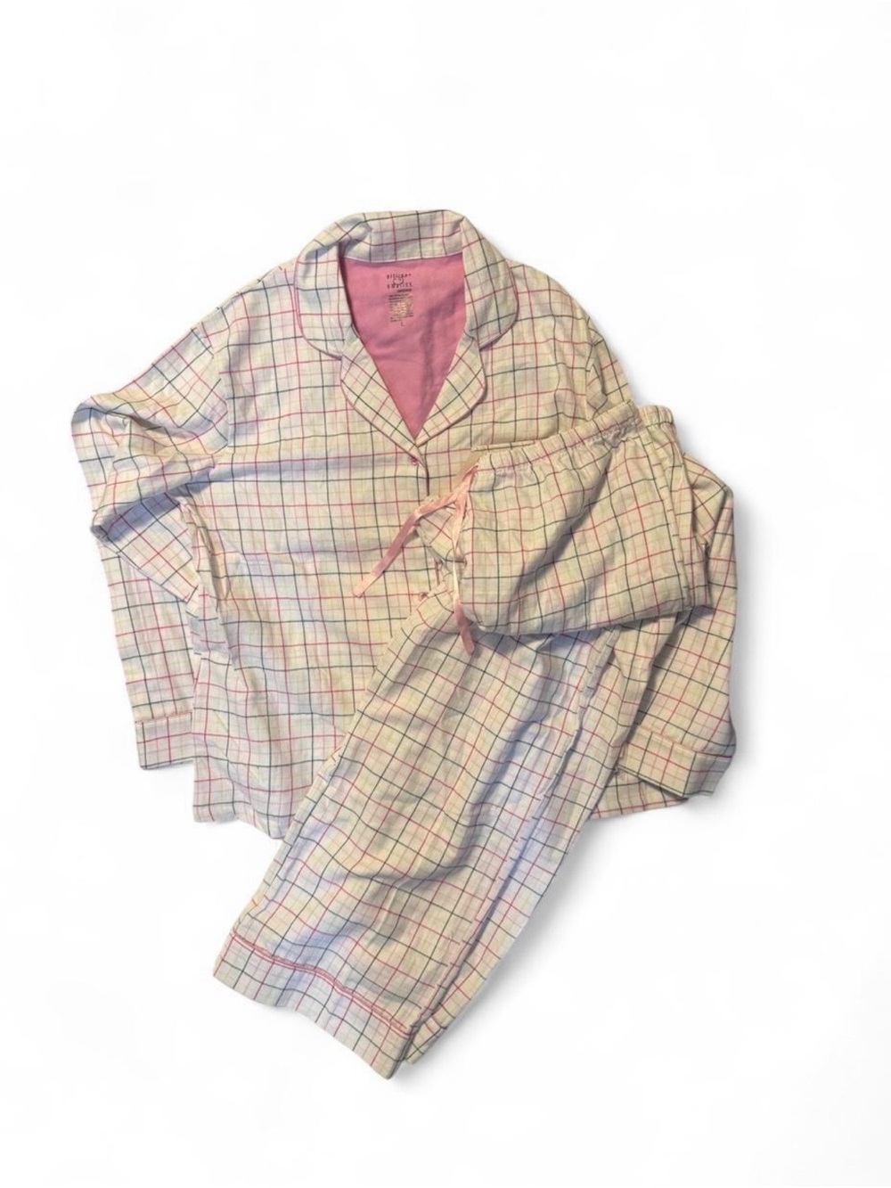 Gilligan & O'Malley Plaid Flannel Pajama Set Pink White Cute Cozy Sleepwear L